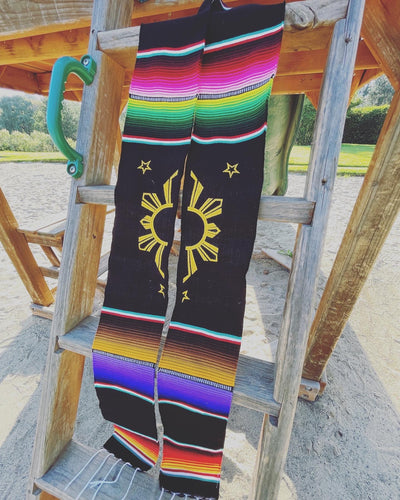 Black Serape with Gold Sikat Ng Araw Stitching (read description before ordering)